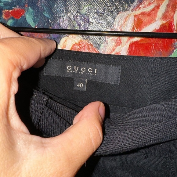 Gucci Black Laine Wool Cropped Trouser Pants Used Mid Rise Straight Size 25 - Picture 7 of 11